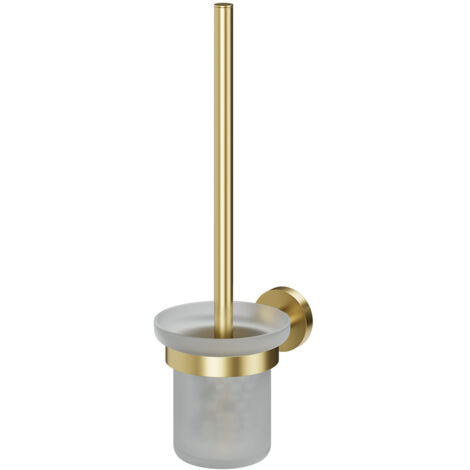 Colore Orbit Brushed Brass and Frosted Glass Wall Mounted Toilet Brush and Holder