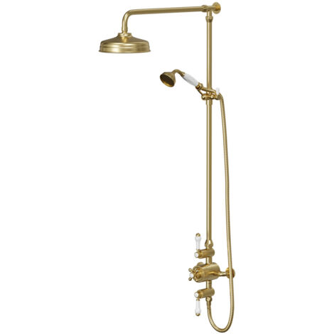 Colore Traditional Brushed Brass Thermostatic Shower Bar Valve and Rigid Riser Kit with Diverter