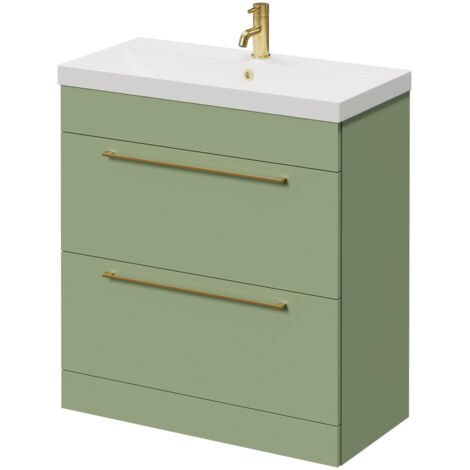 Napoli Olive Green 800mm Floor Standing Vanity Unit with 1 Tap Hole ...