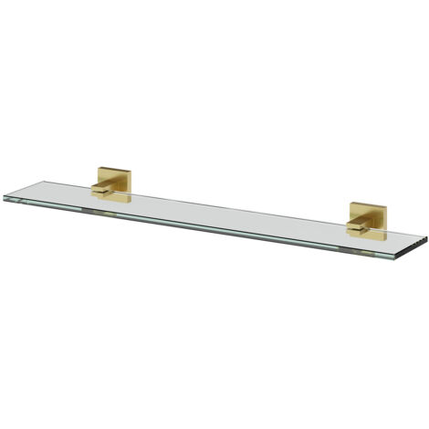 Colore Vector brushed brass and glass 600mm wall mounted vanity shelf – Durable glass surface – Easy installation fittings included – 3-year guarantee (1/5)