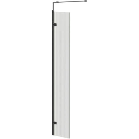 Colore 8mm Fluted Glass Gunmetal Grey 1850mm x 300mm Walk In Hinged Return Shower Screen (1/5)