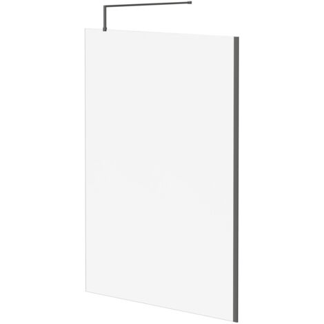 Colore 8mm Clear Glass Gunmetal Grey 1850mm x 1400mm Walk In Shower Screen including Wall Channel and Support Bar