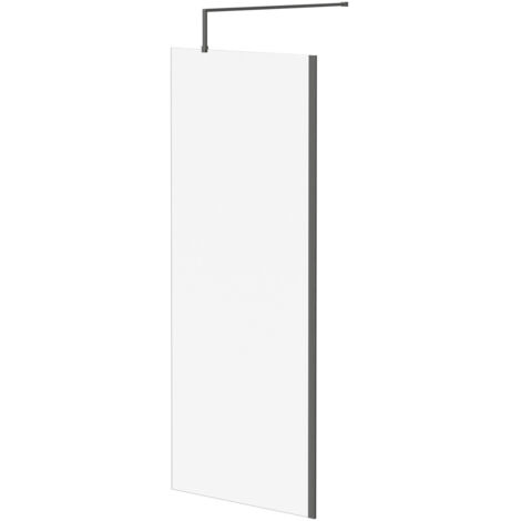 Colore 8mm Clear Glass Gunmetal Grey 1850mm x 800mm Walk In Shower Screen including Wall Channel and Support Bar (1/5)