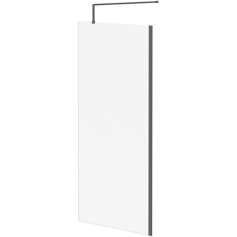 Colore 8mm Clear Glass Gunmetal Grey 1850mm x 900mm Walk In Shower Screen including Wall Channel and Support Bar (1/5)