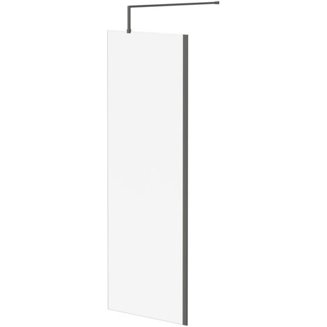 Colore 8mm Clear Glass Gunmetal Grey 1850mm x 700mm Walk In Shower Screen including Wall Channel and Support Bar (1/5)