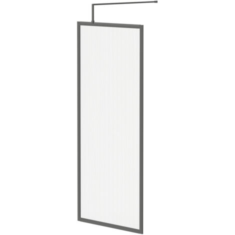 Colore 8mm Fluted Glass Gunmetal Grey 1850mm x 800mm Fully Framed Walk In Shower Screen including Wall Channel and Support Bar (1/5)