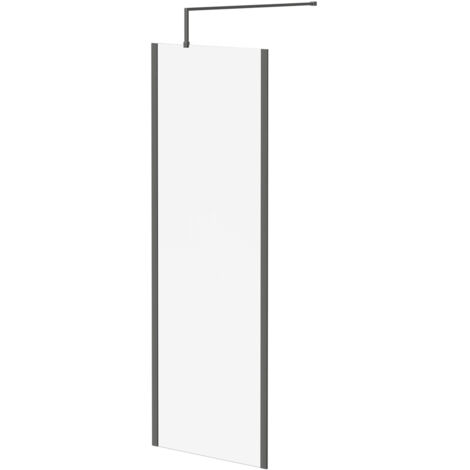 Colore 8mm Clear Glass Gunmetal Grey 1850mm x 700mm Walk In Shower Screen including Wall Channel with End Profile and Support Bar (1/5)