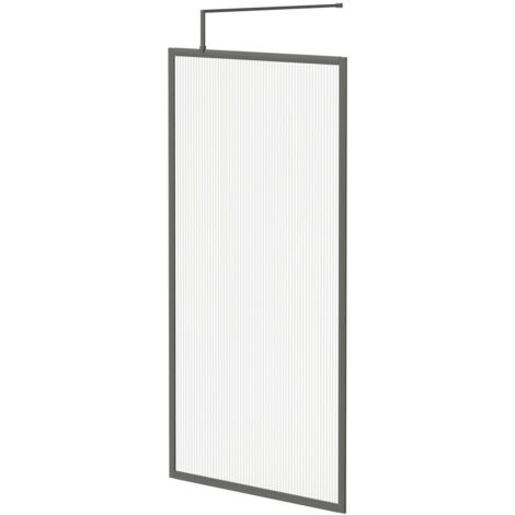 Colore 8mm Fluted Glass Gunmetal Grey 1850mm x 1000mm Fully Framed Walk In Shower Screen including Wall Channel and Support Bar (1/5)
