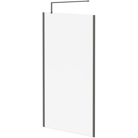 Colore 8mm Clear Glass Gunmetal Grey 1850mm x 1100mm Walk In Shower Screen including Wall Channel with End Profile and Support Bar (1/5)