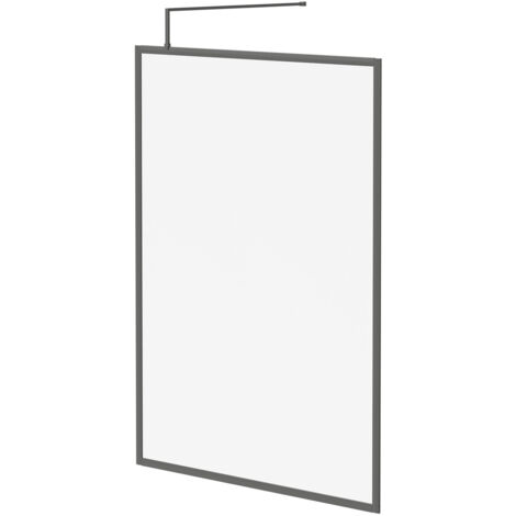 Colore 8mm Clear Glass Gunmetal Grey 1850mm x 1400mm Fully Framed Walk In Shower Screen including Wall Channel and Support Bar (1/5)