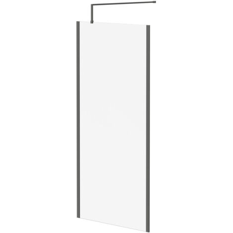 Colore 8mm Clear Glass Gunmetal Grey 1850mm x 900mm Walk In Shower Screen including Wall Channel with End Profile and Support Bar (1/5)
