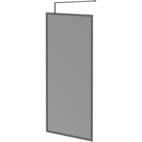 Colore 8mm Smoked Glass Gunmetal Grey 1950mm x 1000mm Fully Framed Walk In Shower Screen including Wall Channel and Support Bar (1/5)