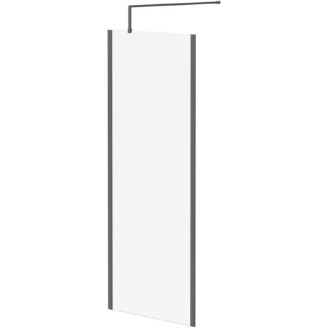 Colore 8mm Clear Glass Gunmetal Grey 1850mm x 760mm Walk In Shower Screen including Wall Channel with End Profile and Support Bar (1/5)