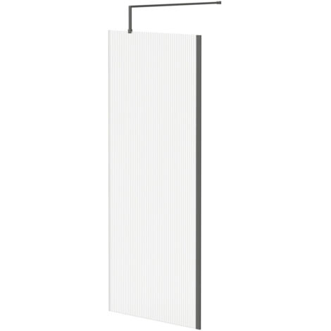 Colore 8mm Fluted Glass Gunmetal Grey 1850mm x 800mm Walk In Shower Screen including Wall Channel and Support Bar (1/5)