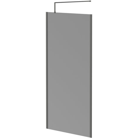 Colore 8mm Smoked Glass Gunmetal Grey 1950mm x 1000mm Walk In Shower Screen including Wall Channel with End Profile and Support Bar (1/5)