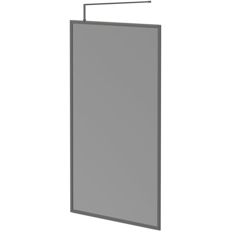 Colore 8mm Smoked Glass Gunmetal Grey 1950mm x 1200mm Fully Framed Walk In Shower Screen including Wall Channel and Support Bar (1/5)
