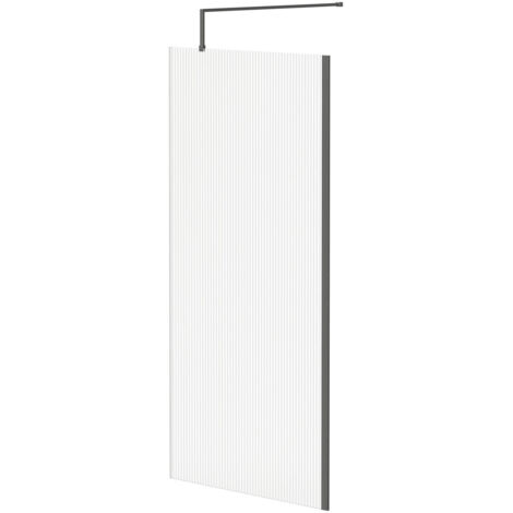 Colore 8mm Fluted Glass Gunmetal Grey 1850mm x 900mm Walk In Shower Screen including Wall Channel and Support Bar (1/5)