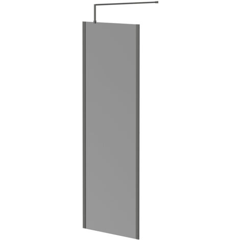 Colore 8mm Smoked Glass Gunmetal Grey 1950mm x 700mm Walk In Shower Screen including Wall Channel with End Profile and Support Bar (1/5)