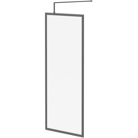 Colore 8mm Clear Glass Gunmetal Grey 1850mm x 800mm Fully Framed Walk In Shower Screen including Wall Channel and Support Bar (1/5)