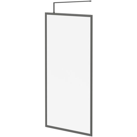 Colore 8mm Clear Glass Gunmetal Grey 1850mm x 1000mm Fully Framed Walk In Shower Screen including Wall Channel and Support Bar (1/5)