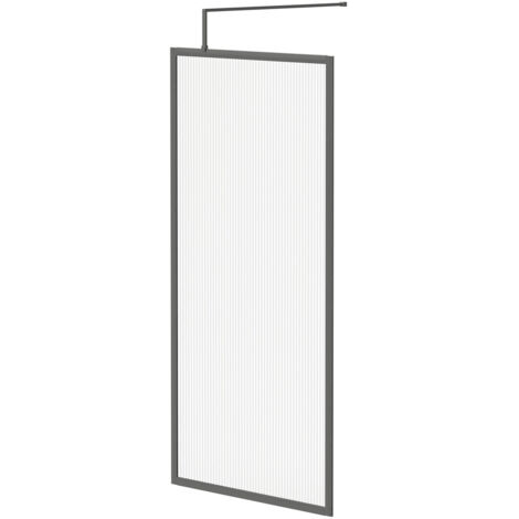 Colore 8mm Fluted Glass Gunmetal Grey 1850mm x 900mm Fully Framed Walk In Shower Screen including Wall Channel and Support Bar (1/5)