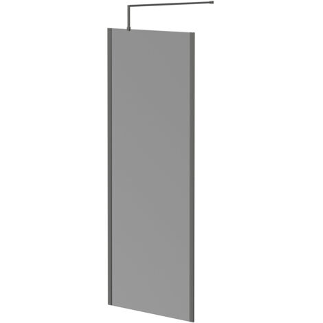 Colore 8mm Smoked Glass Gunmetal Grey 1950mm x 800mm Walk In Shower Screen including Wall Channel with End Profile and Support Bar (1/5)