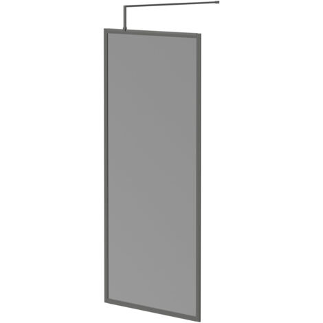 Colore 8mm Smoked Glass Gunmetal Grey 1950mm x 900mm Fully Framed Walk In Shower Screen including Wall Channel and Support Bar (1/5)