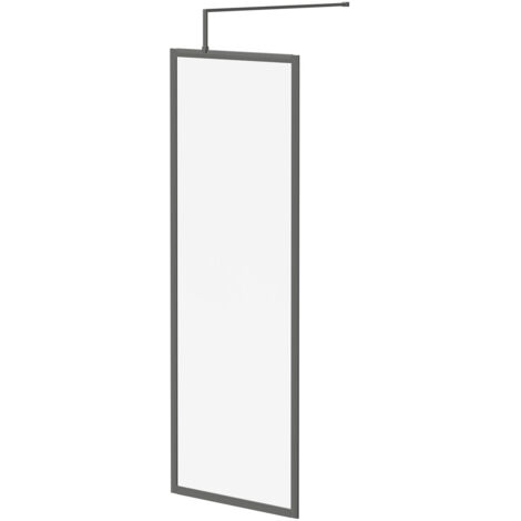 Colore 8mm Clear Glass Gunmetal Grey 1850mm x 700mm Fully Framed Walk In Shower Screen including Wall Channel and Support Bar (1/5)
