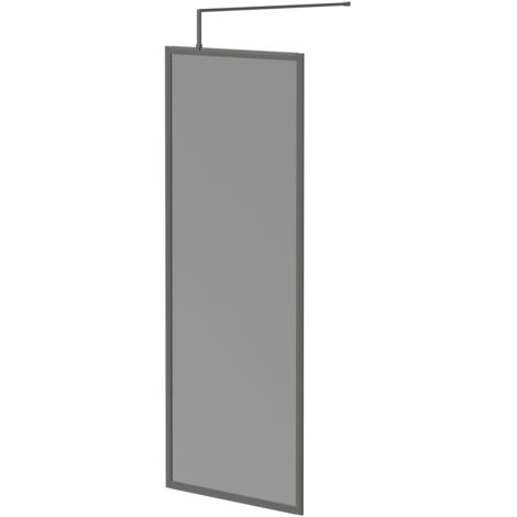 Colore 8mm Smoked Glass Gunmetal Grey 1950mm x 800mm Fully Framed Walk In Shower Screen including Wall Channel and Support Bar (1/5)
