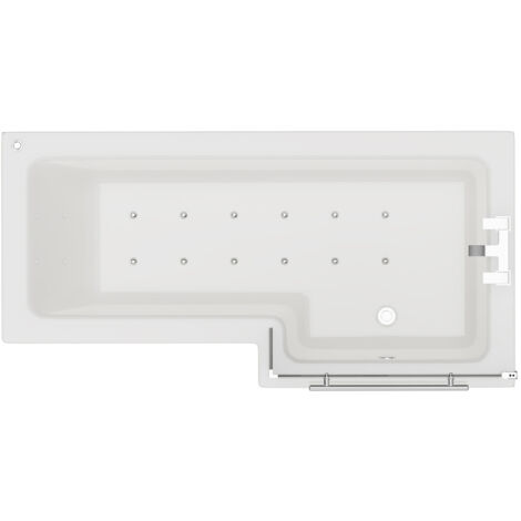 Wholesale Domestic Loire 1700mm 12 Jet Chrome Easifit Right Hand L Shaped Spa Shower Bath with Towel Rail Bath Screen and Front Bath Panel