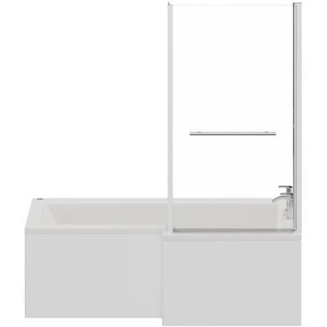 Wholesale Domestic Loire 1700mm 12 Jet Chrome Easifit Right Hand L Shaped Spa Shower Bath with Towel Rail Bath Screen and Front Bath Panel