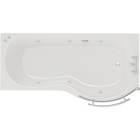 Wholesale Domestic Plage 1700mm 6 Jet Chrome V-Tec Right Hand P Shaped Whirlpool Shower Bath with Towel Rail Bath Screen and Front Bath Panel (1/5)