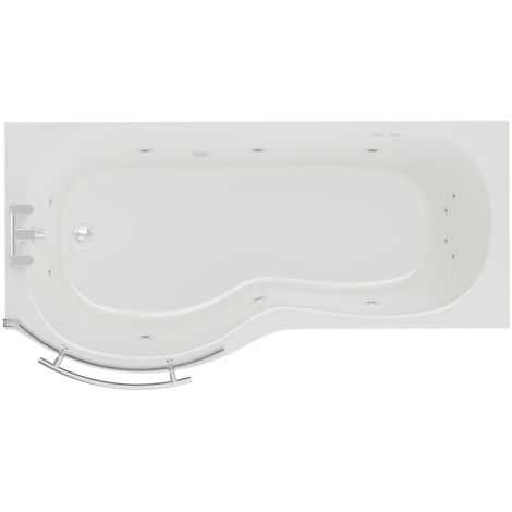 Wholesale Domestic Plage 1700mm 12 Jet Chrome Flat Jet Left Hand P Shaped Whirlpool Shower Bath with Towel Rail Bath Screen and Front Bath Panel (1/5)