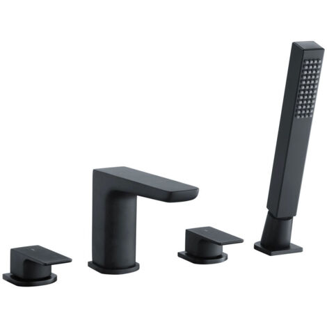 RAK Moon Black Deck Mounted 4 Tap Hole Bath Shower Mixer Tap - RAKMOO3013B