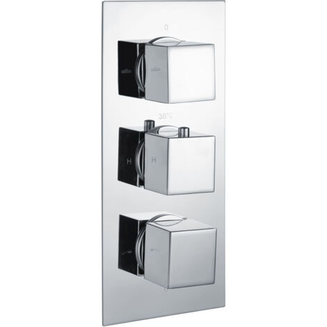 RAK Square Concealed 3 Handle Thermostatic Dual Control Shower Valve - RAKSHW3203S (1/7)