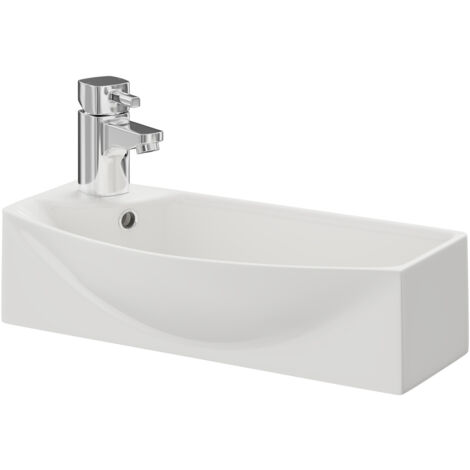 Wholesale Domestic Sintra 450mm x 220mm Right Hand Wall Hung Basin with 1 Tap Hole (1/5)