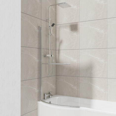 Bayou Polished Chrome 870mm Curved B Shaped Bath Shower Screen with Towel Rail (1/5)