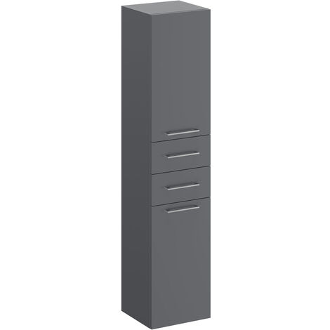 Napoli Gloss Grey 350mm x 16000mm Wall Mounted 2 Door and 2 Drawer Tall Storage Unit