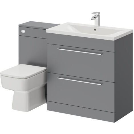Napoli Gloss Grey 1300mm 2 Drawer Vanity Unit Toilet Suite - Gloss Grey