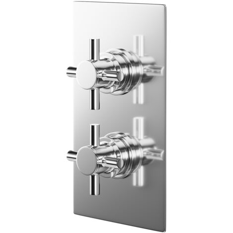 Wholesale Domestic Cross Polished Chrome Concealed Twin Thermostatic Shower Valve - 1 Outlet