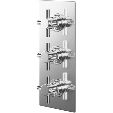 Wholesale Domestic Cross Polished Chrome Concealed Triple Thermostatic Shower Valve - 2 Outlet (1/5)