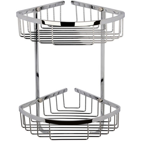 Old London Chrome Wall Mounted Large 2 Tier Corner Basket - LL308 (1/2)