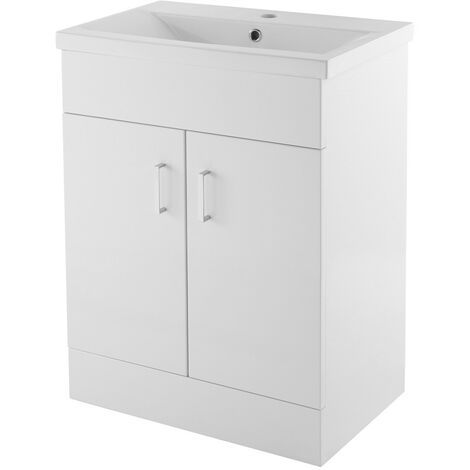 Nuie Eden Gloss White 600mm Floor Standing Vanity Unit with 40mm ...