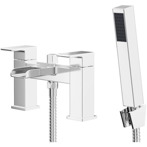 Wholesale Domestic Cubix Polished Chrome Waterfall Bath Shower Mixer Tap with Shower Kit (1/5)