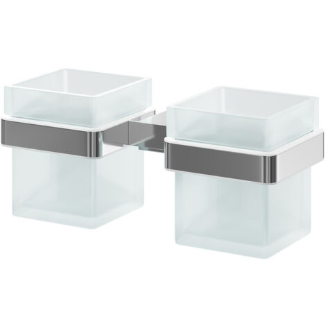 Wholesale Domestic Taurus Polished Chrome and Frosted Glass Wall Mounted Double Bathroom Tumbler