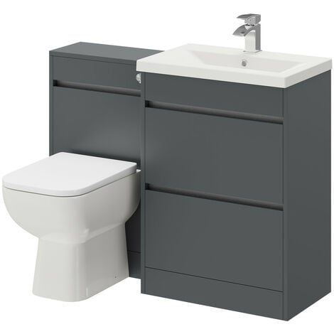 City Gloss Grey 1100mm 2 Drawer Vanity Unit Toilet Suite