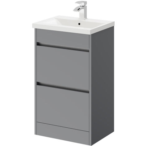 City Gloss Grey 500mm Floor Standing 2 Drawer Vanity Unit And Basin ...