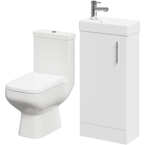 Wholesale Domestic Nero Gloss White 400mm 1 Door Floor Standing Cloakroom Vanity Unit and Toilet Suite (1/5)