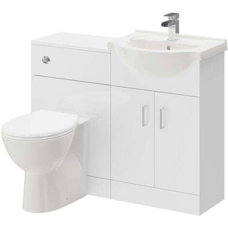 Alexander James Gloss White 1050mm 2 Door Vanity Unit Toilet Suite