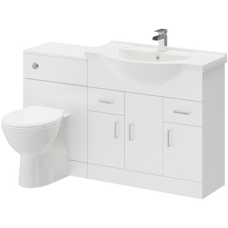 Alexander James Gloss White 1350mm 3 Door 2 Drawer Vanity Unit Toilet Suite (1/5)
